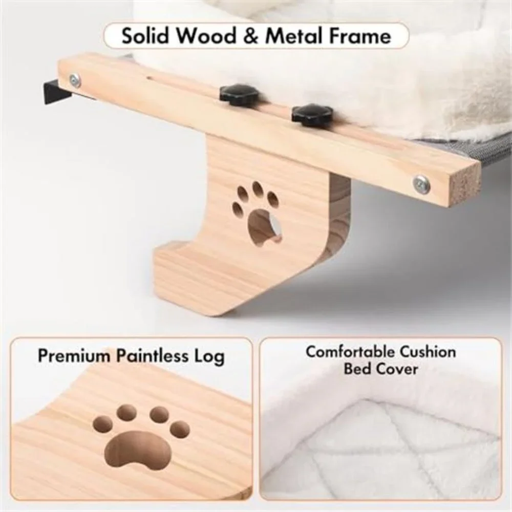 Cat Window Perch Hammock Bed With Cushion No Drill Wood Metal Frame